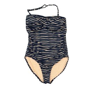 Garnet Hill Blue White Striped Halter Convertible One Piece Swimsuit Size 10